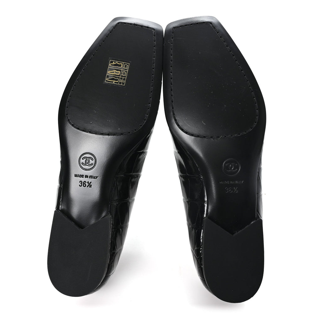 Crocodile Embossed Patent Calfskin Ballet Flats 36.5 Black