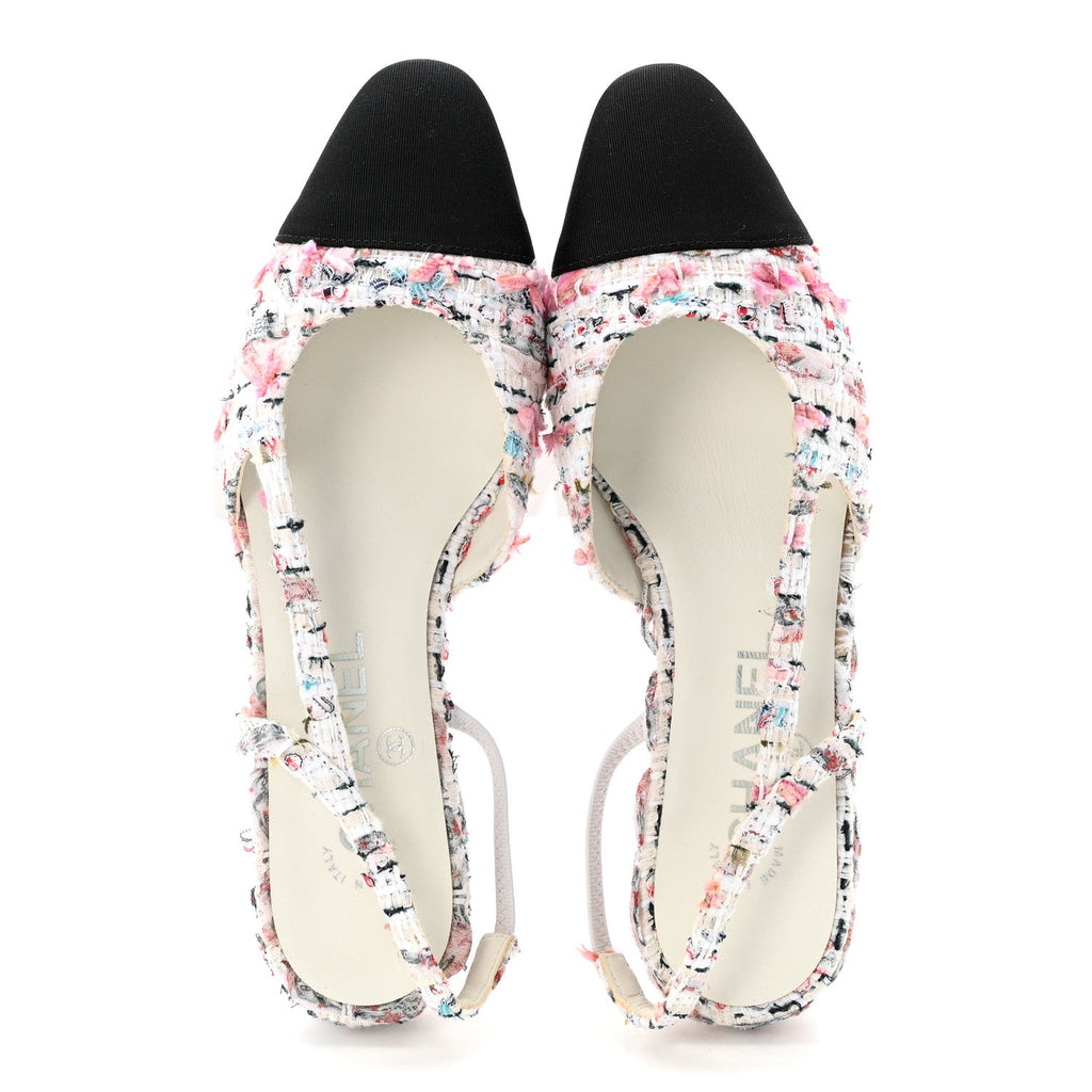 Tweed Grosgrain Cap Toe CC Slingback Flat 36.5 Pink Multicolor