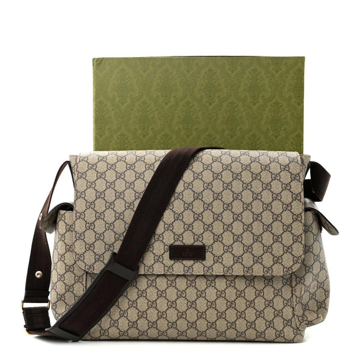 GG Plus Monogram Messenger Diaper Bag Dark Brown