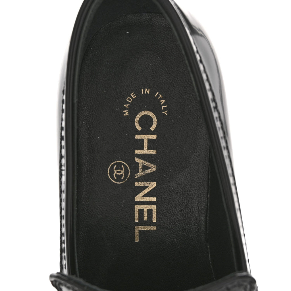 Shiny Calfskin Platform Loafers 37 Black