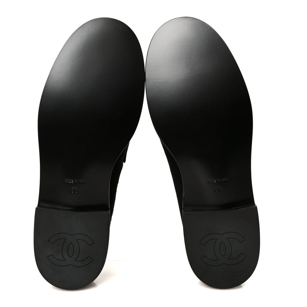 Suede Kidskin Crystal CC Loafers 38 Black