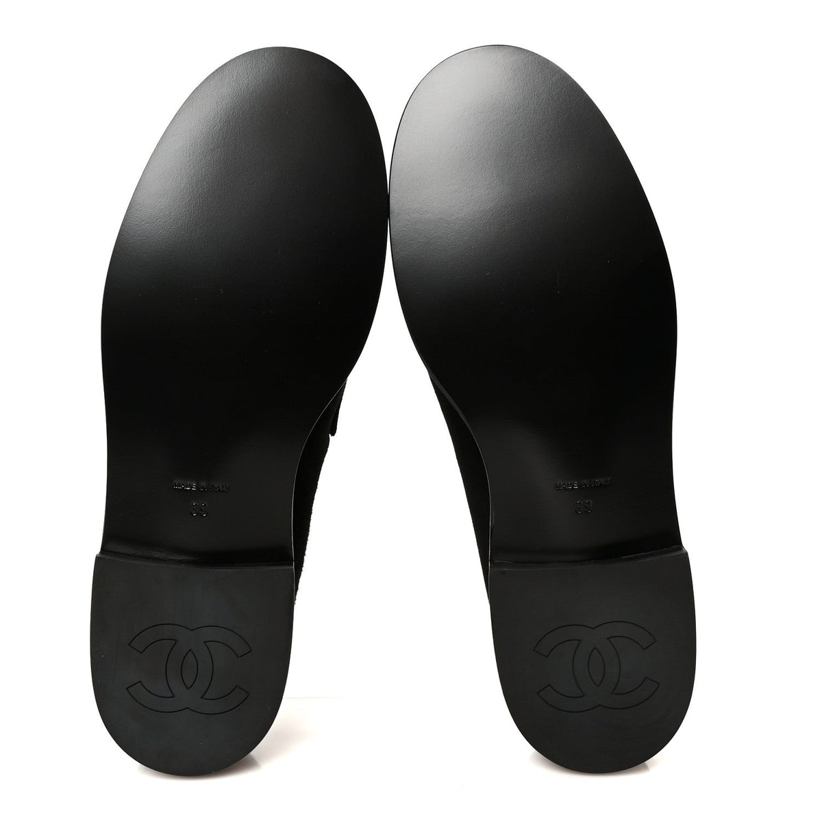 Suede Kidskin Crystal CC Loafers 38 Black