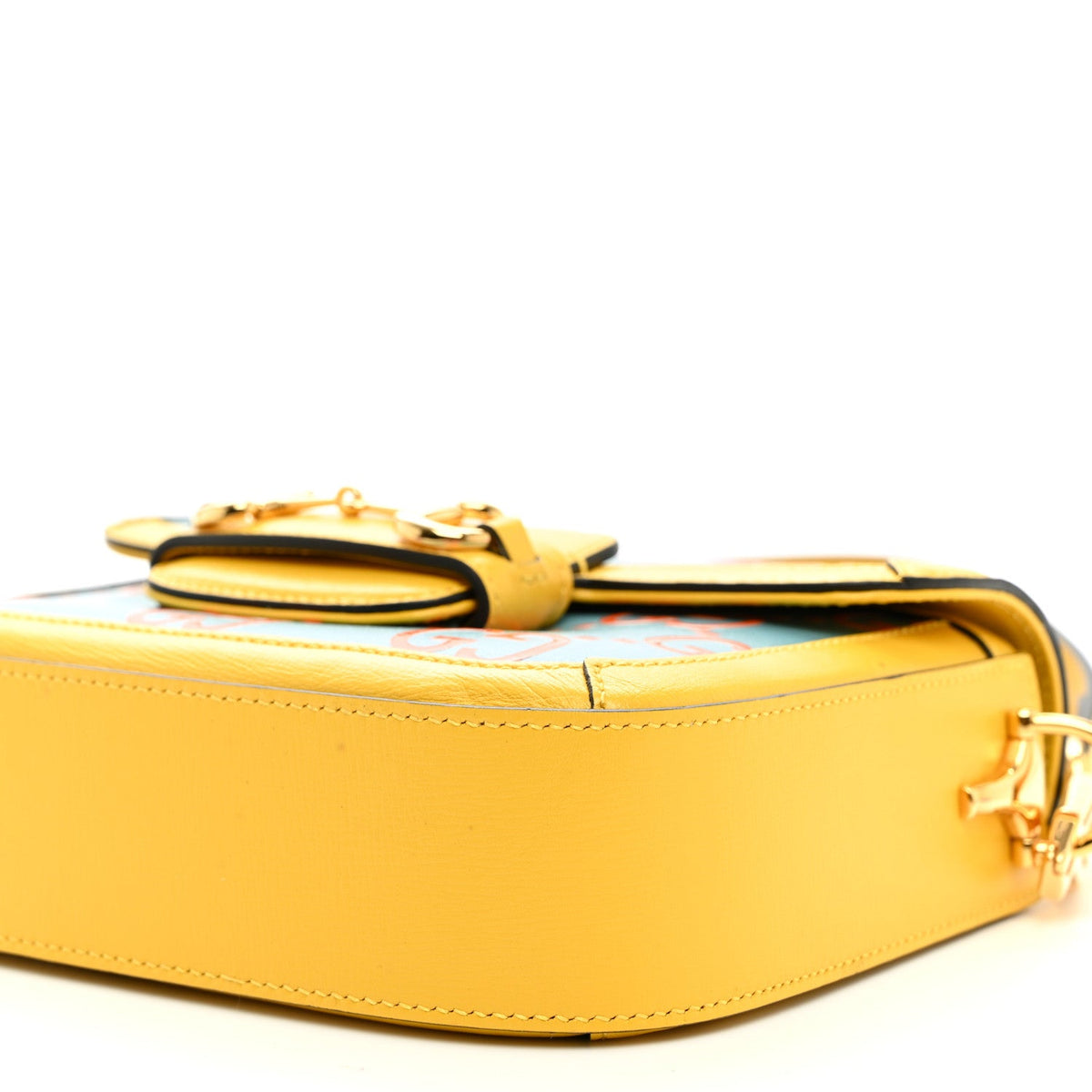 Azalea Calfskin GG Monogram Bi-Color Debossed Mini Horsebit 1955 Shoulder Bag Dusty Azure Stone Topaz Deep Orange