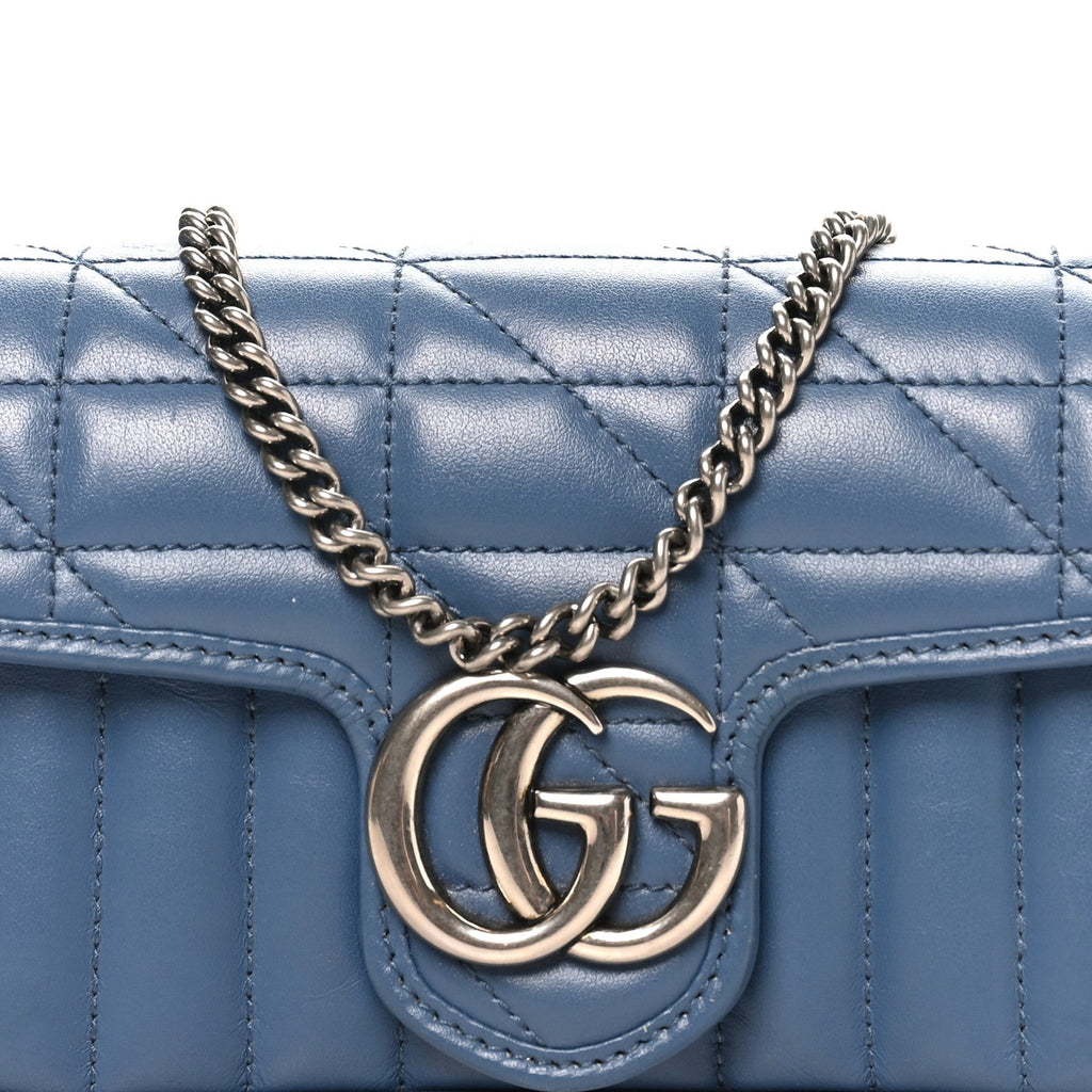 Calfskin Matelasse Aria Super Mini GG Marmont Shoulder Bag Clear Blue