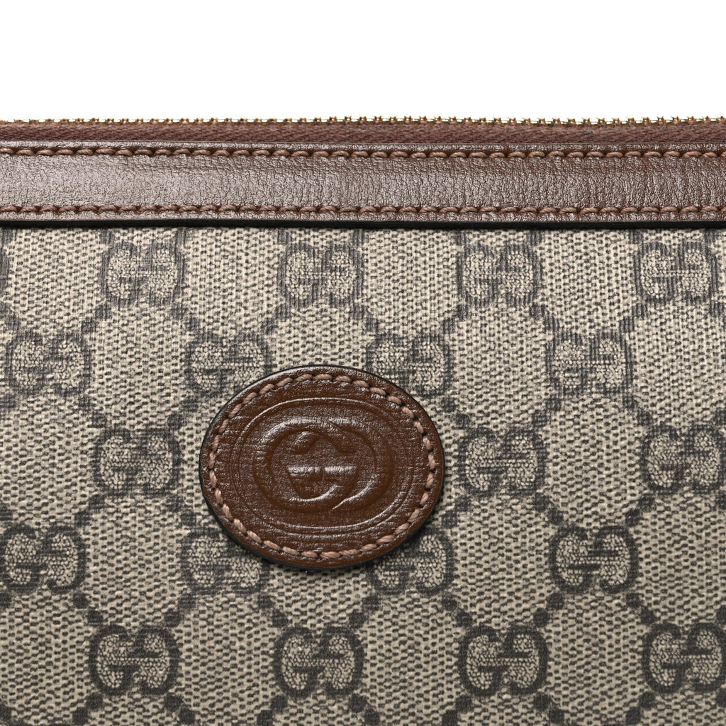 GG Supreme Monogram Azalea Calfskin Retro Interlocking G Wristlet Messenger Bag Beige Ebony Brown Sugar