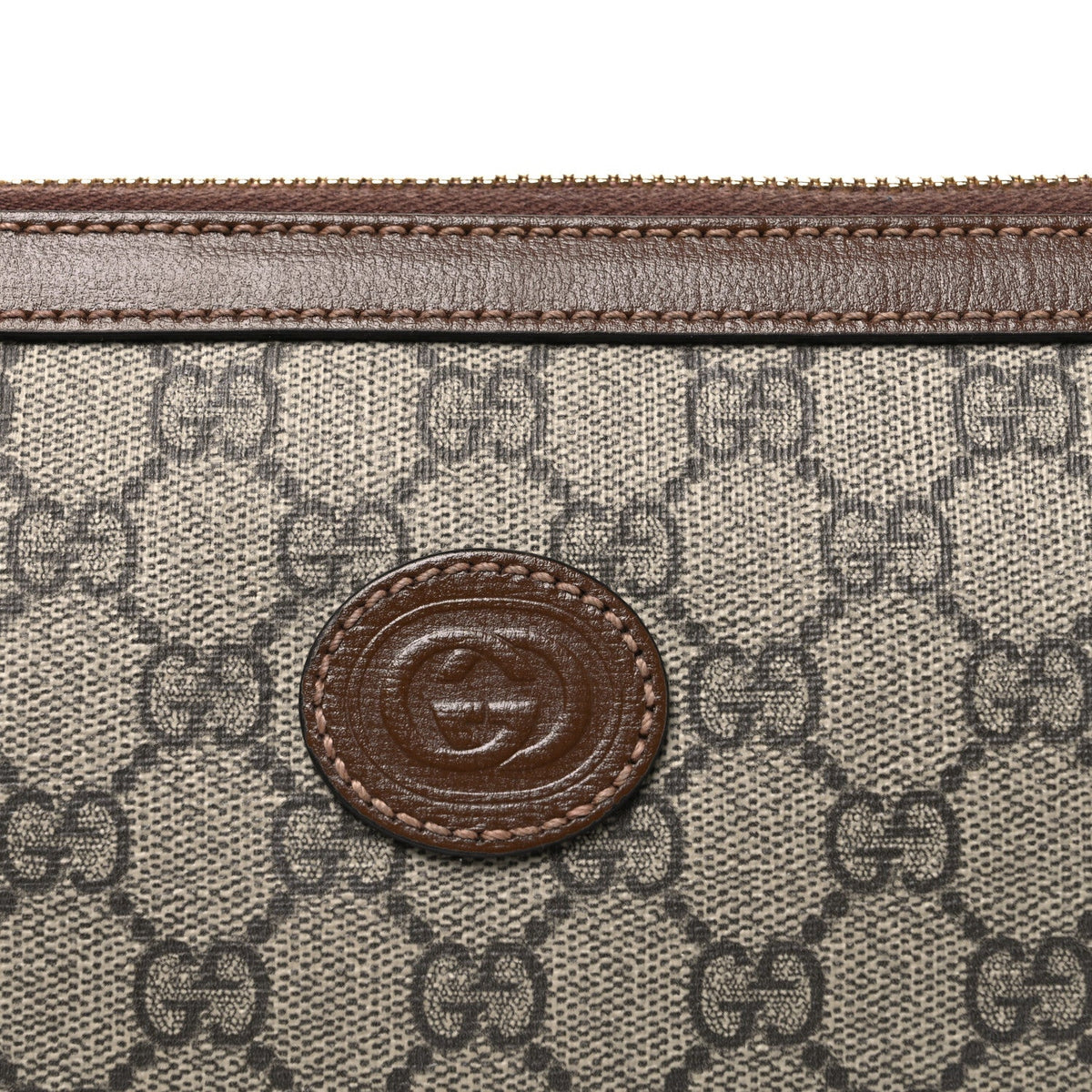 GG Supreme Monogram Azalea Calfskin Retro Interlocking G Wristlet Messenger Bag Beige Ebony Brown Sugar