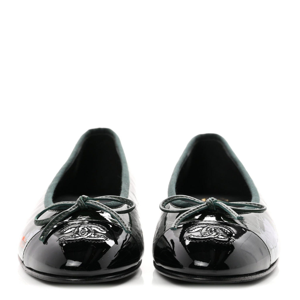 Crocodile Embossed Patent Calfskin Ballet Flats 35.5 Dark Green Black