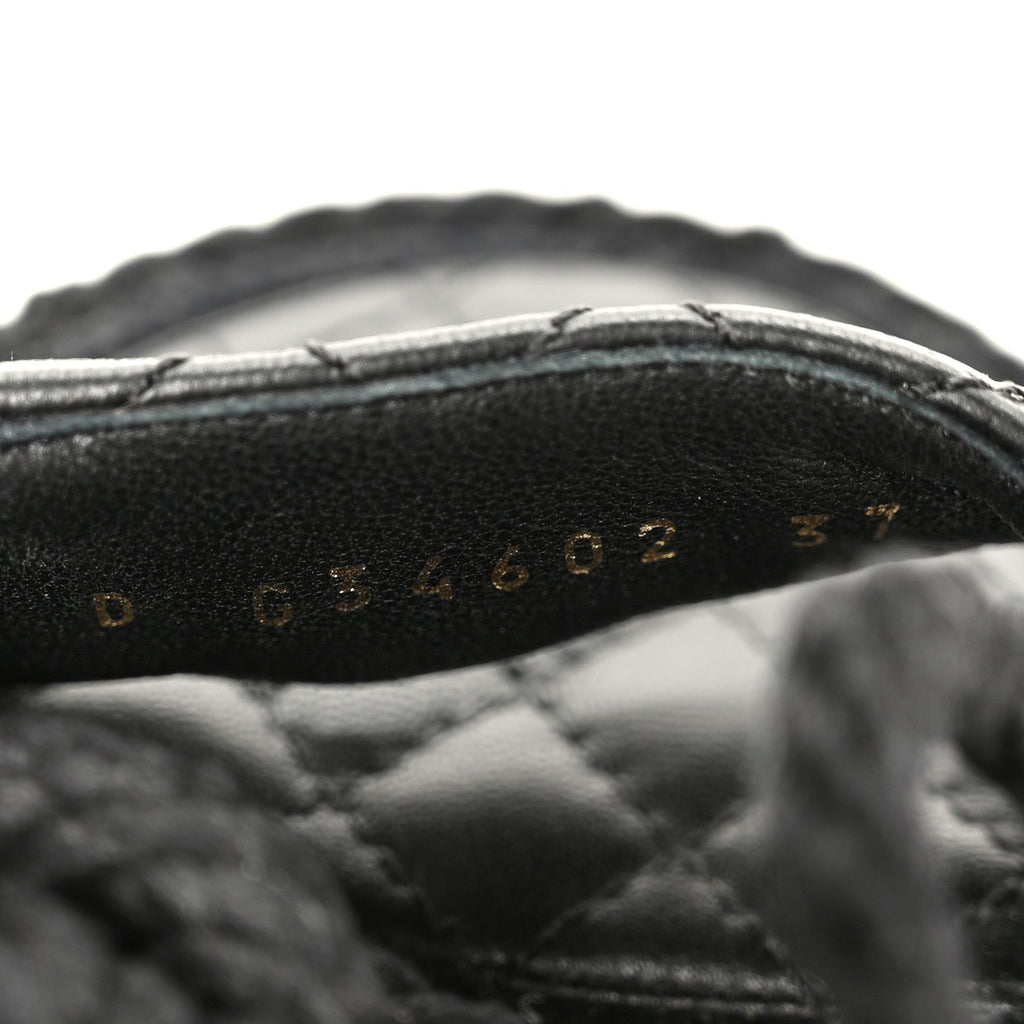 Cord Lambskin Quilted Logo Sandals 37 Black