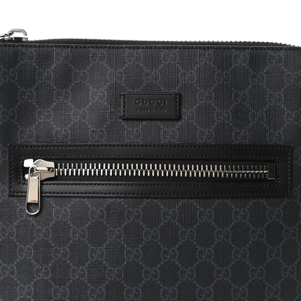 GG Supreme Monogram Appia Calfskin Web Flat Messenger Bag Black Grey