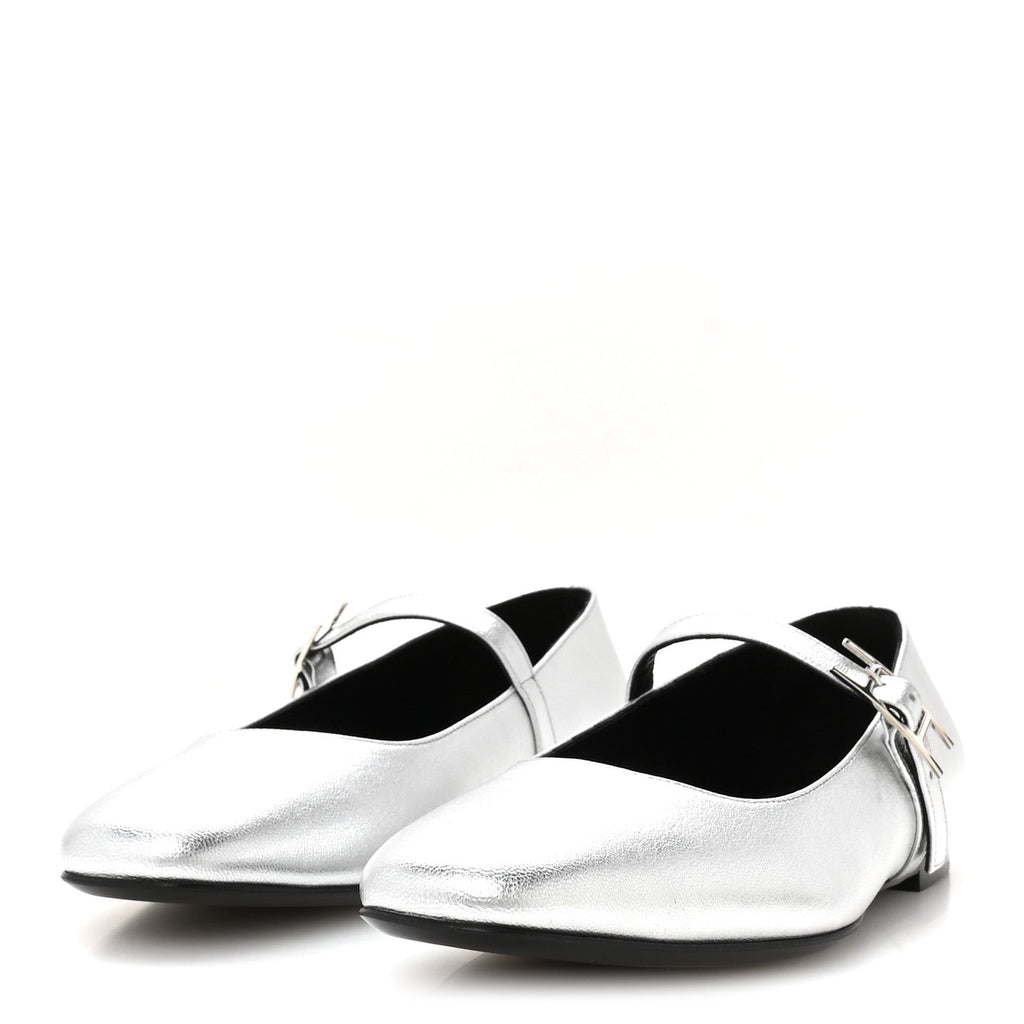 Metallic Goatskin Jane Ballet Flats 39 Gris Argente