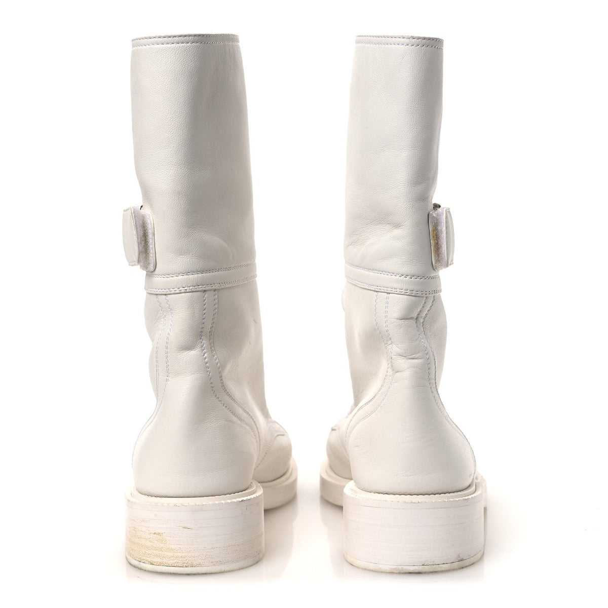 Calfskin Lace Up Logo Mid Calf Combat Boots 38.5 White Black