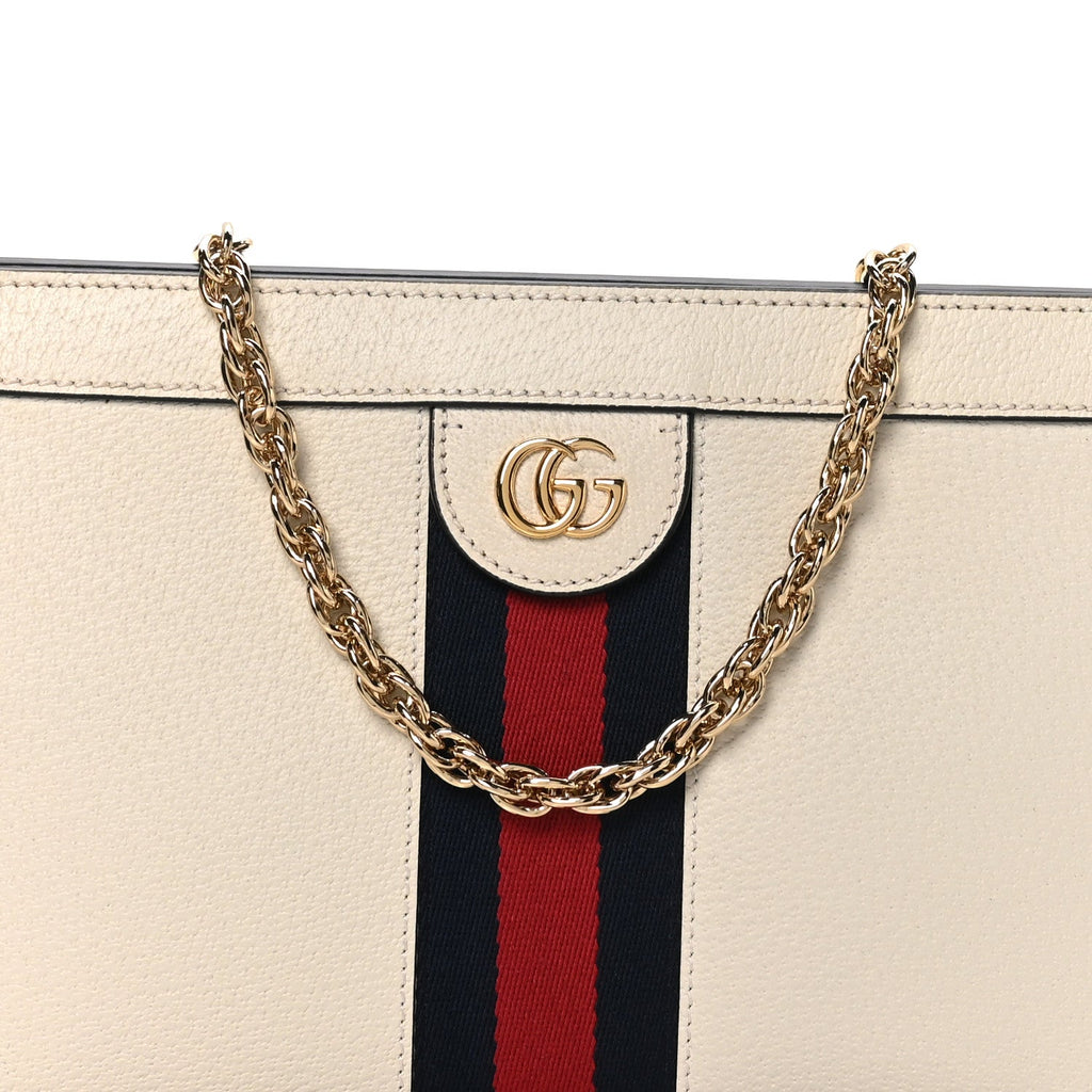 Textured Calfskin Web Small Ophidia Chain Shoulder Bag Mystic White