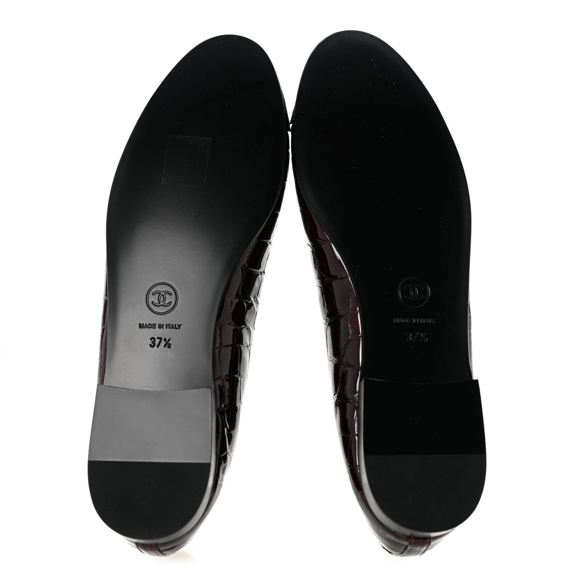 Crocodile Embossed Patent Calfskin Cap Toe CC Ballerina Flats 37.5 Dark Burgundy Black