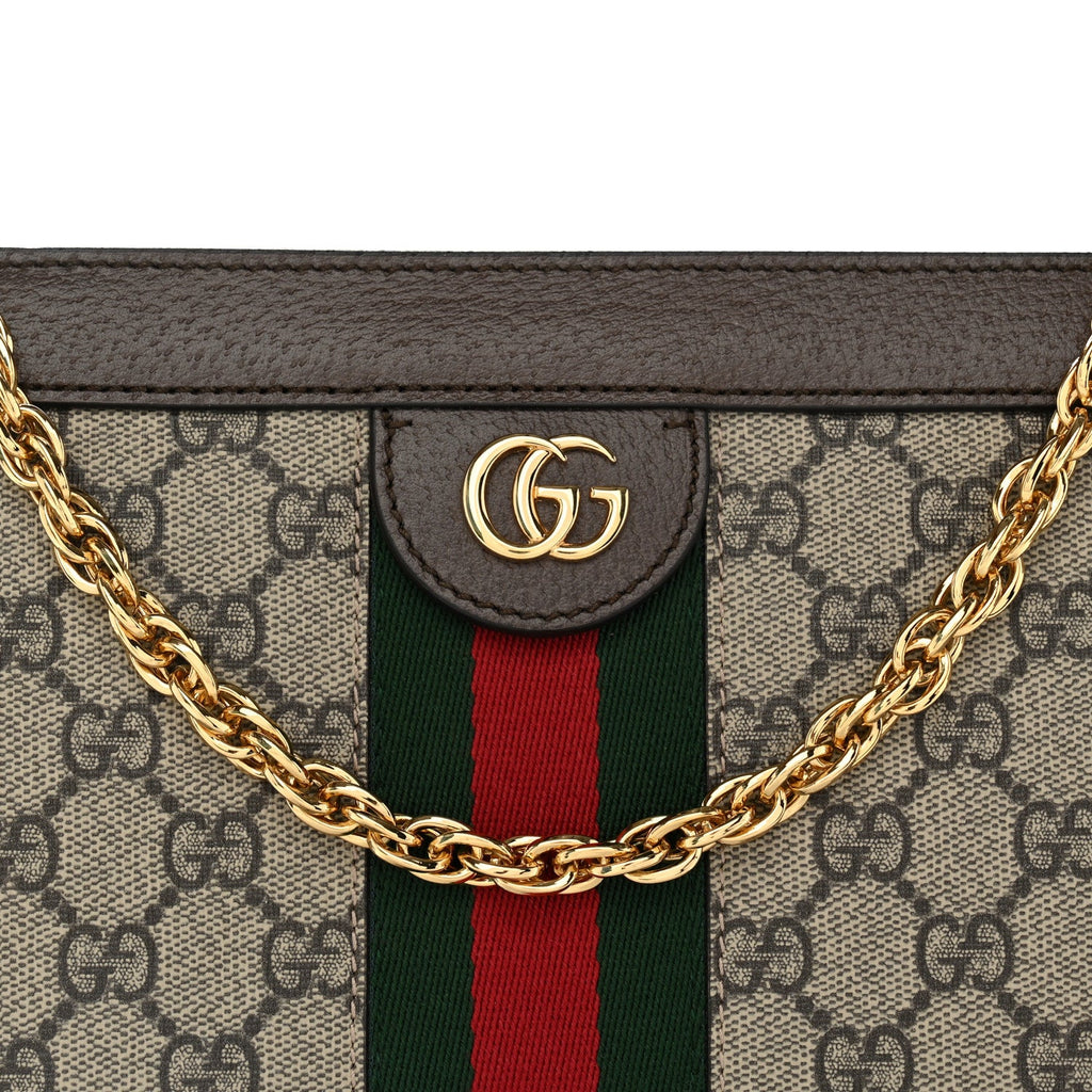 GG Supreme Monogram Web Small Ophidia Chain Shoulder Bag Brown