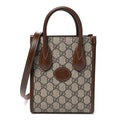 GG Supreme Monogram Azalea Calfskin Mini Retro Interlocking G Tote Bag Beige Ebony Brown Sugar