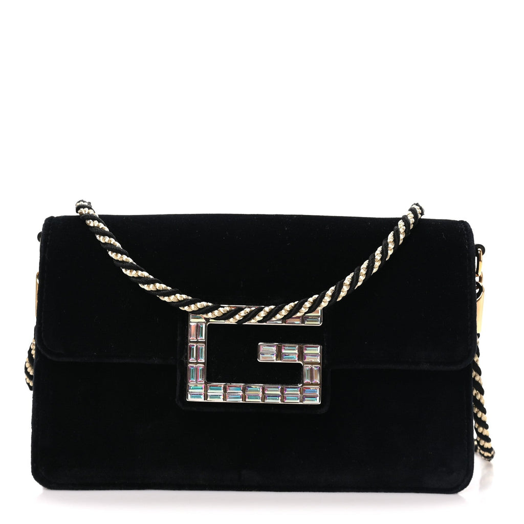 Velvet Crystal Square G Shoulder Bag Black
