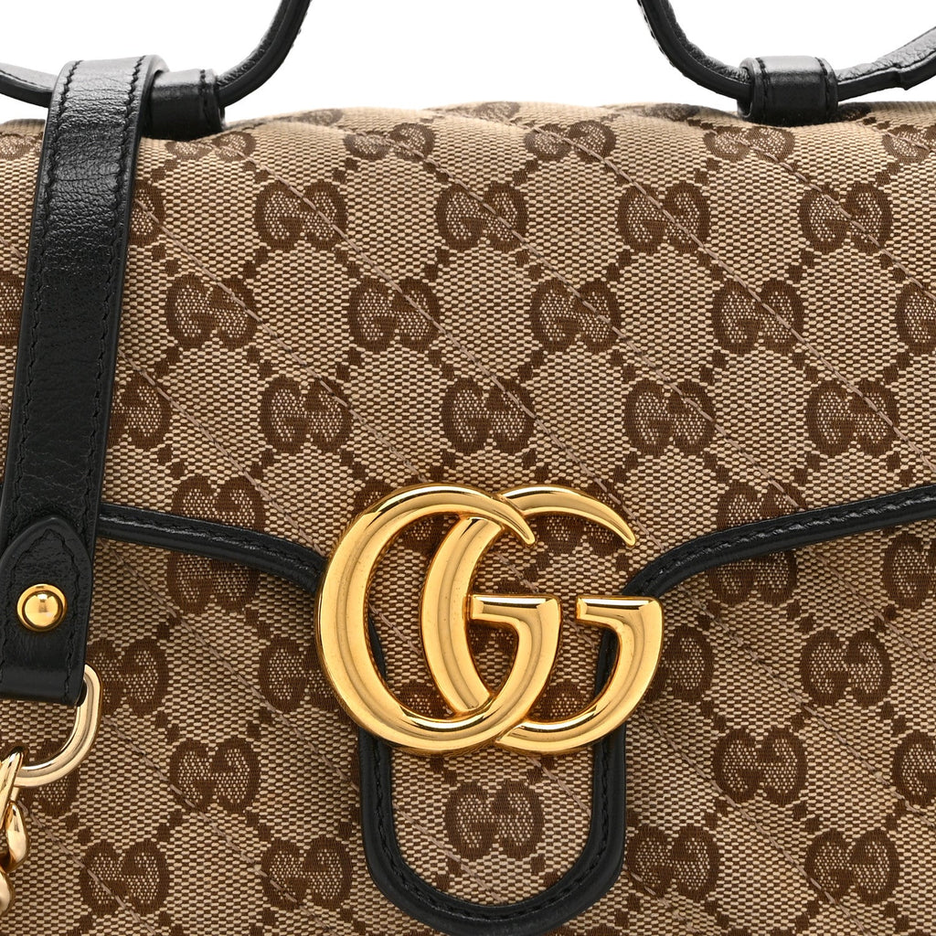 Monogram Azalea Calfskin Matelasse Diagonal Mini GG Marmont Top Handle Shoulder Bag Beige Ebony Black