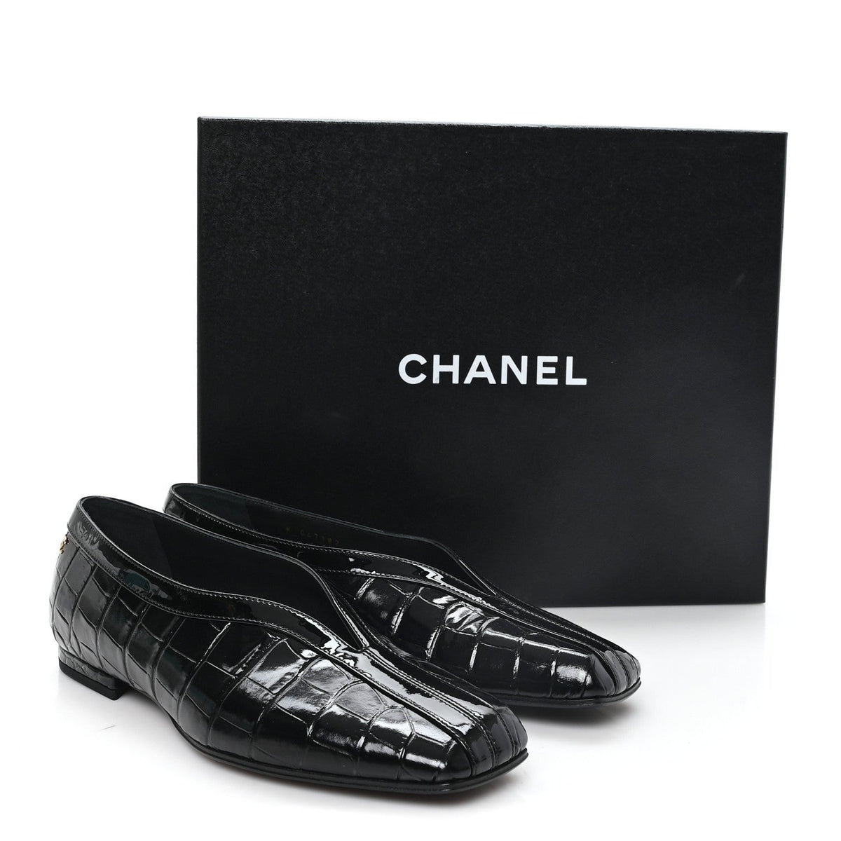 Crocodile Embossed Patent Calfskin Ballet Flats 36.5 Black