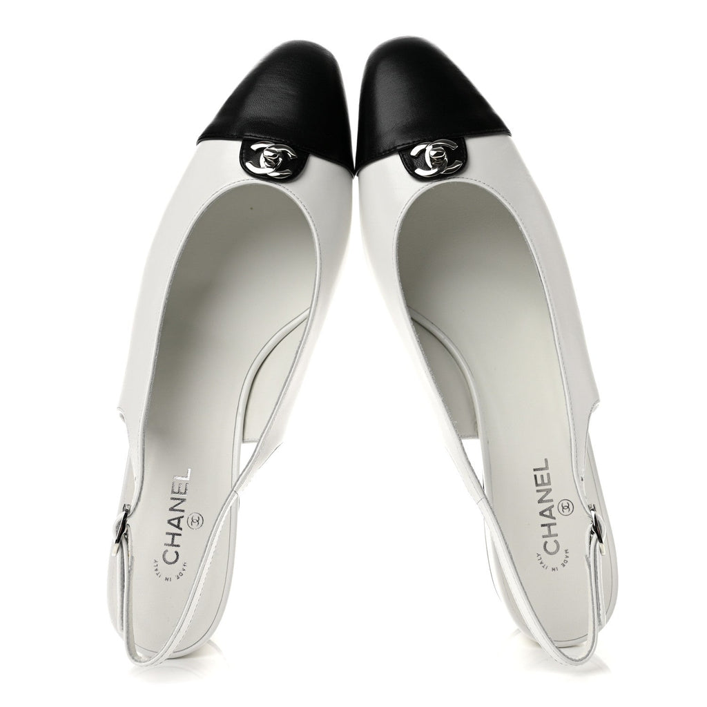 Goatskin Grosgrain Cap Toe CC Slingback Pumps 40 Black White
