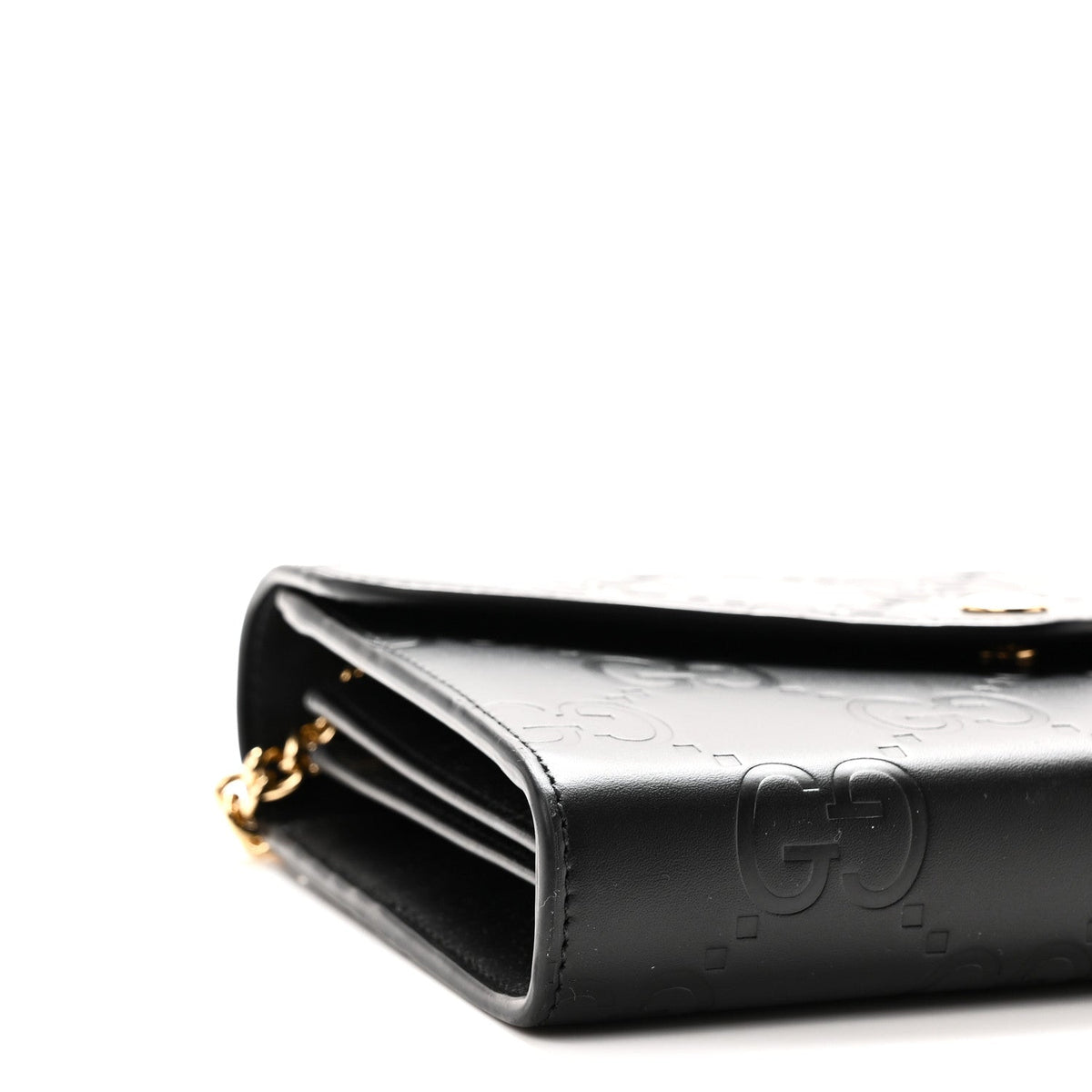 Calfskin GG Debossed Chain Wallet Black