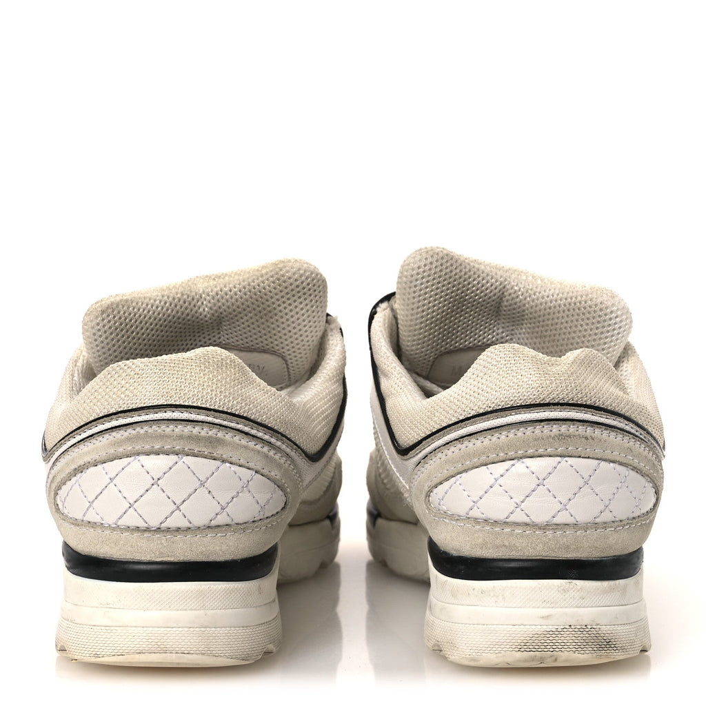 Mesh Suede Calfskin Grosgrain Womens CC Sneakers 37.5 White Black