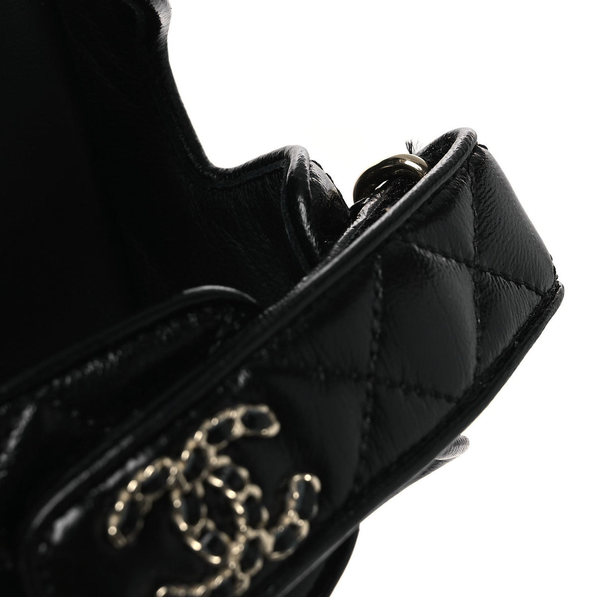 Lambskin Quilted Velcro Dad Chain CC Slide Sandals 38.5 Black