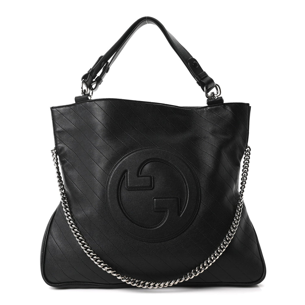 Sakai Be Green Calfskin Diagonal Stitched Medium Blondie Tote Black