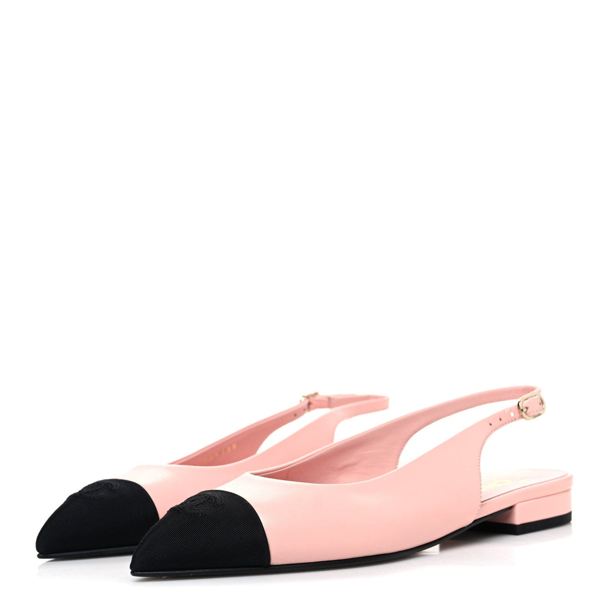 Goatskin Grosgrain Pointed Toe CC Slingback Flats 37 Pink Black