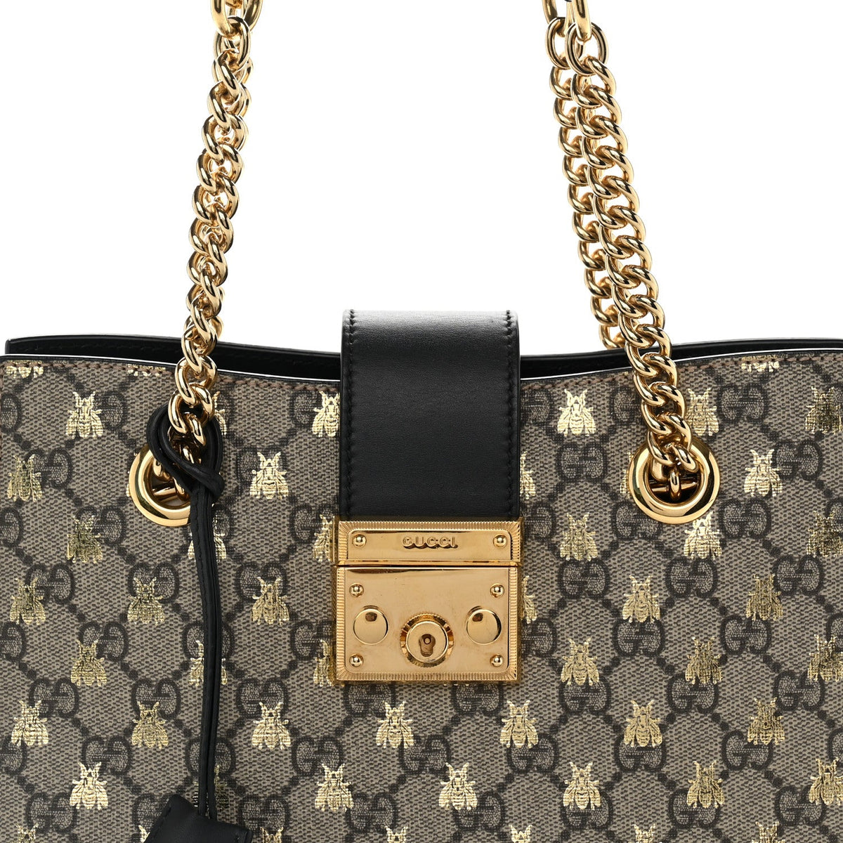 GG Supreme Monogram Bees Small Padlock Tote Beige Oro Black