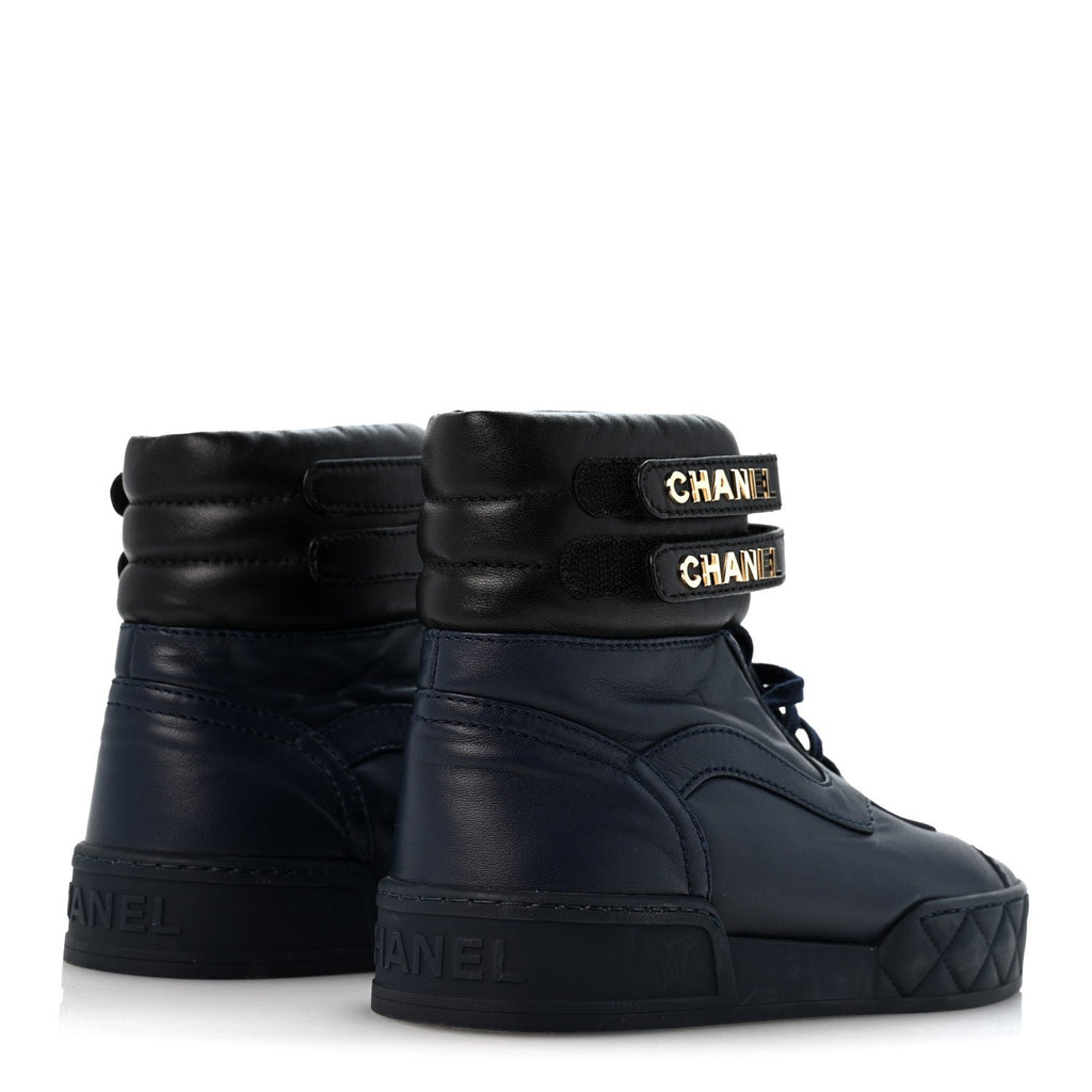 Lambskin Logo High Top Sneakers 36 Navy Black