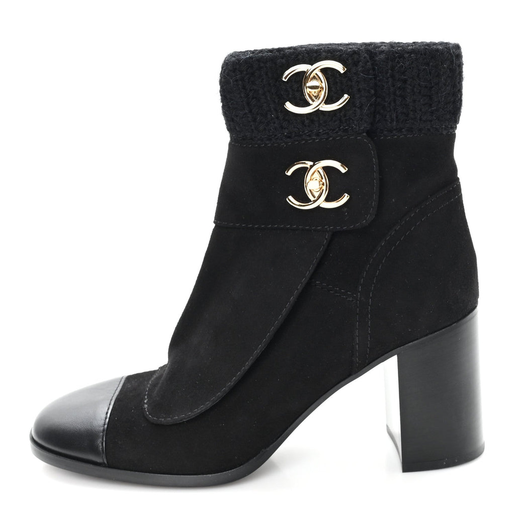 Suede Lambskin Knit CC Short Boots 39 Black