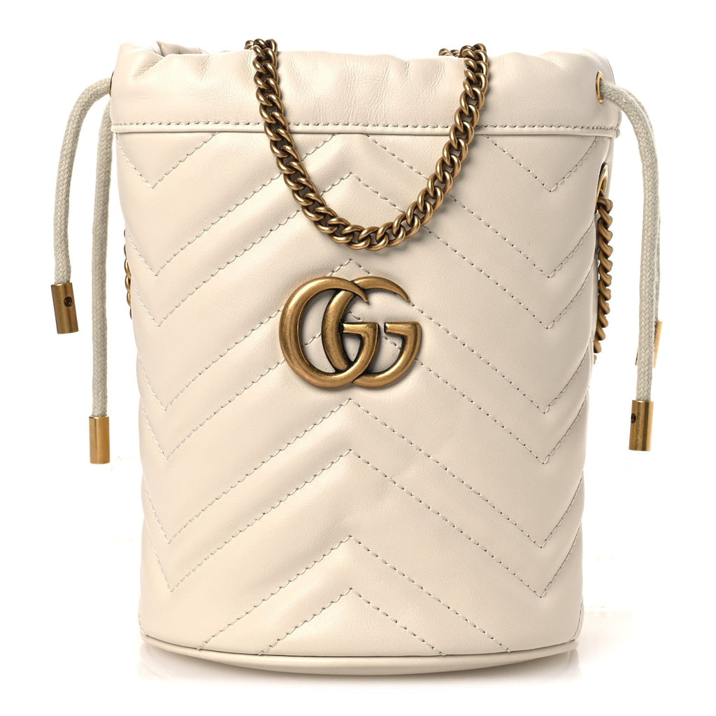 Calfskin Matelasse Mini GG Marmont 2.0 Bucket Bag White