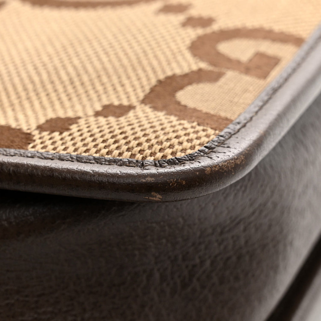 Monogram Jumbo GG Textured Dollar Calfskin Web Mini Crossbody Bag Camel Ebony New Acero