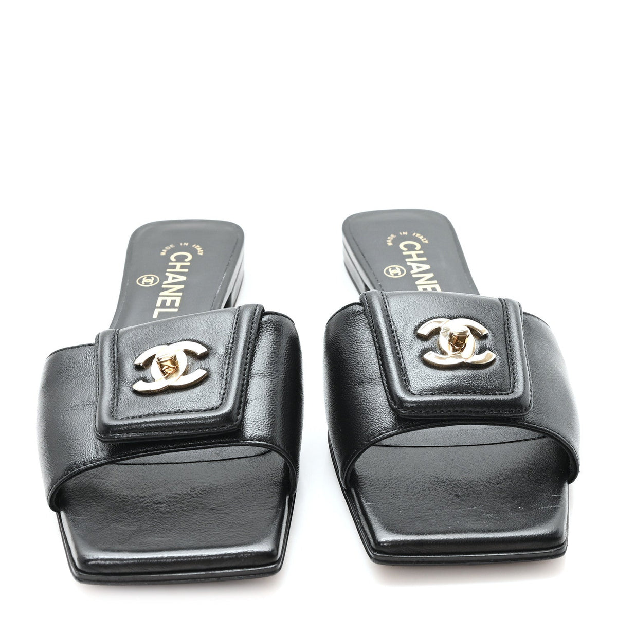 Lambskin CC Turnlock Mules 36.5 Black