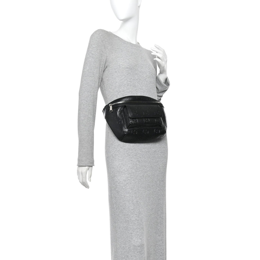 Calfskin GG Tennis Embossed Pocket Belt Bag Black