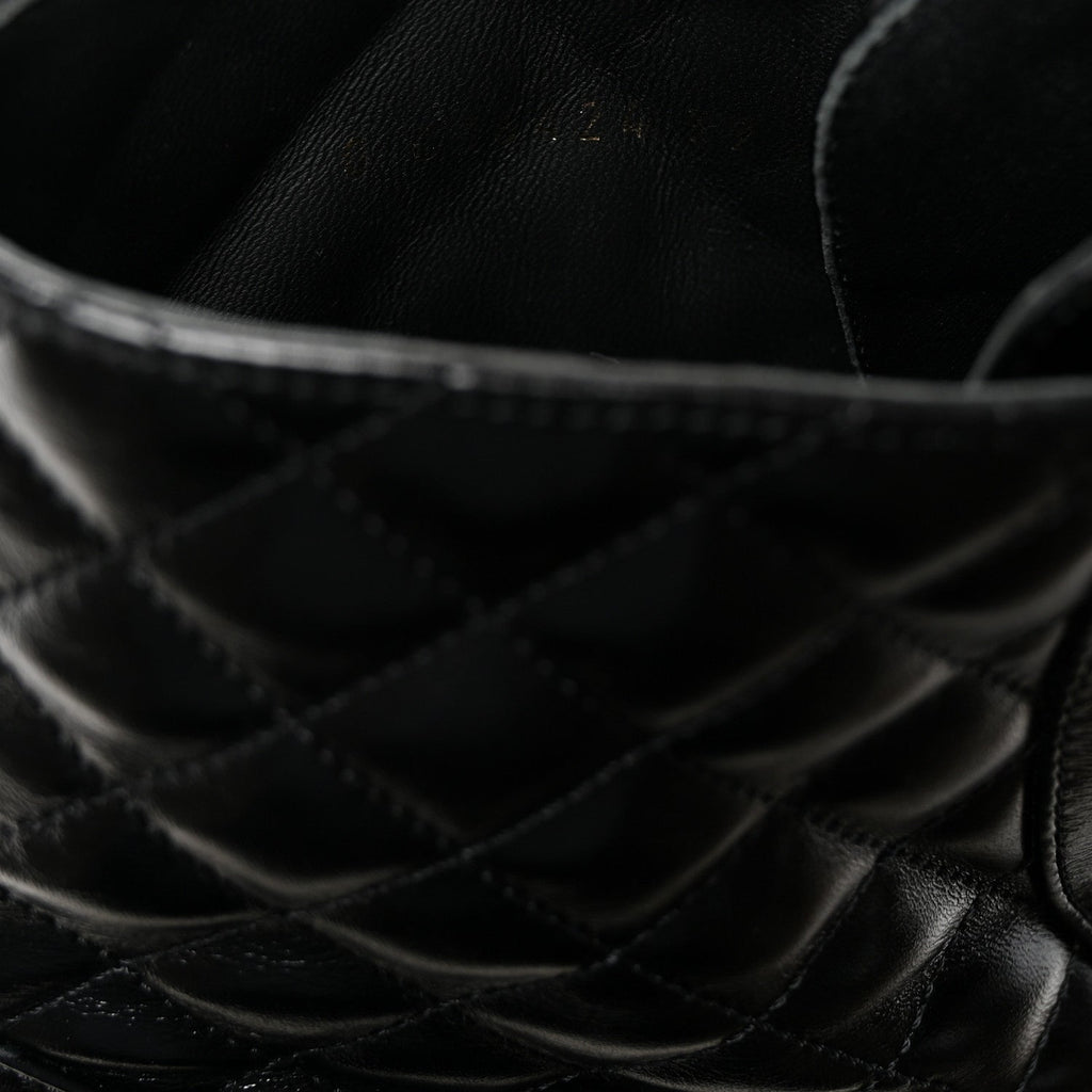 Shiny Lambskin Quilted Lace Up Combat Boots 39 Black