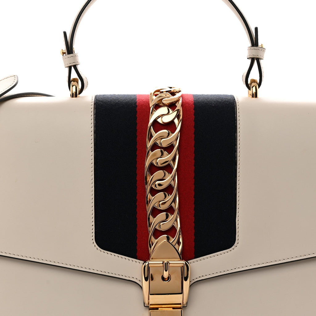 Calfskin Web Medium Sylvie Top Handle Bag White