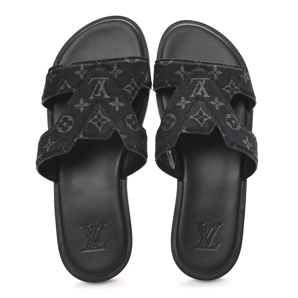 Monogram Denim Mens LV Oasis Mules 8.5 Black