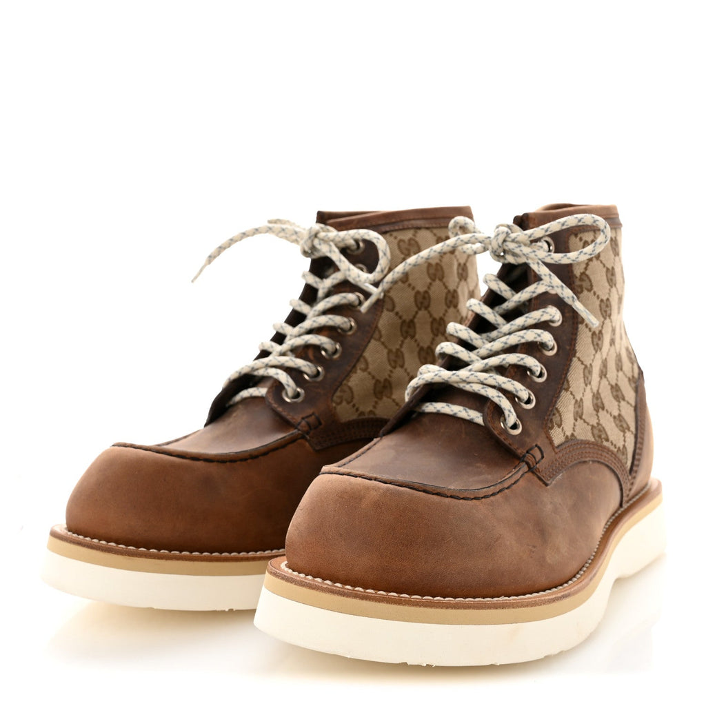 Garrett Calfskin Monogram Mens Ala Boots 10.5 Beige Ebony Cuir