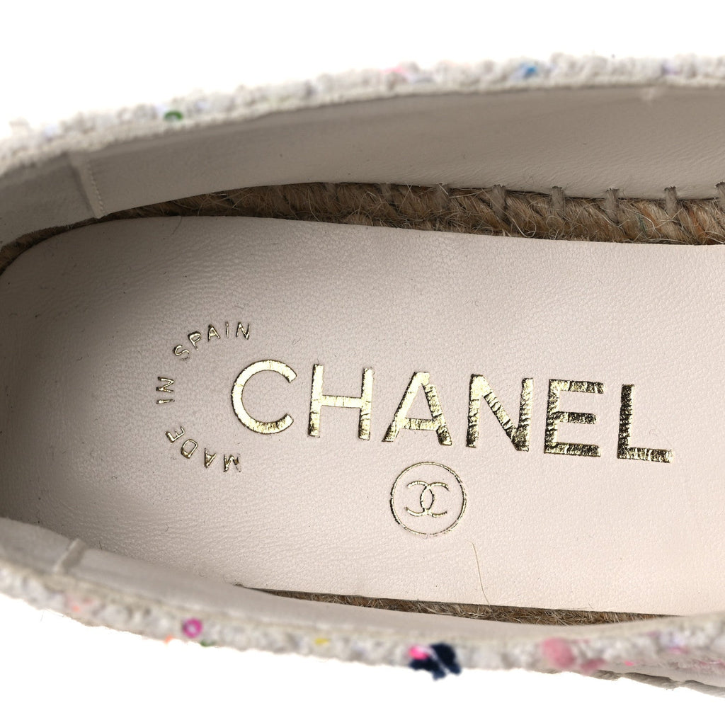Glittered Tweed Lambskin CC Espadrilles 36  White Multicolor