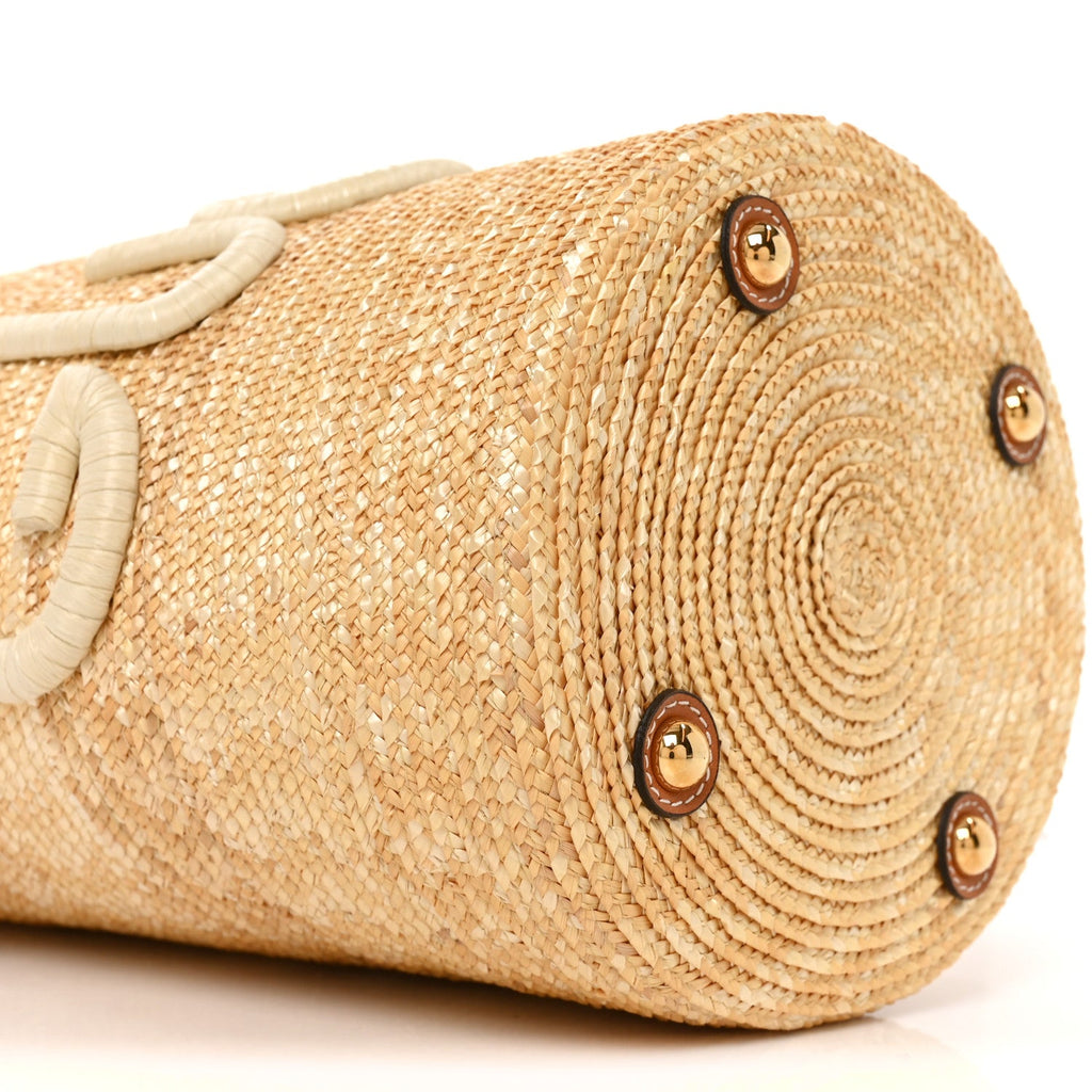Straw Calfskin Small Logo Bucket Bag Natural Tan