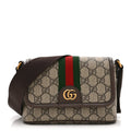 GG Supreme Monogram Textured Dollar Calfskin Web Mini Ophidia Shoulder Bag Beige Ebony New Acero