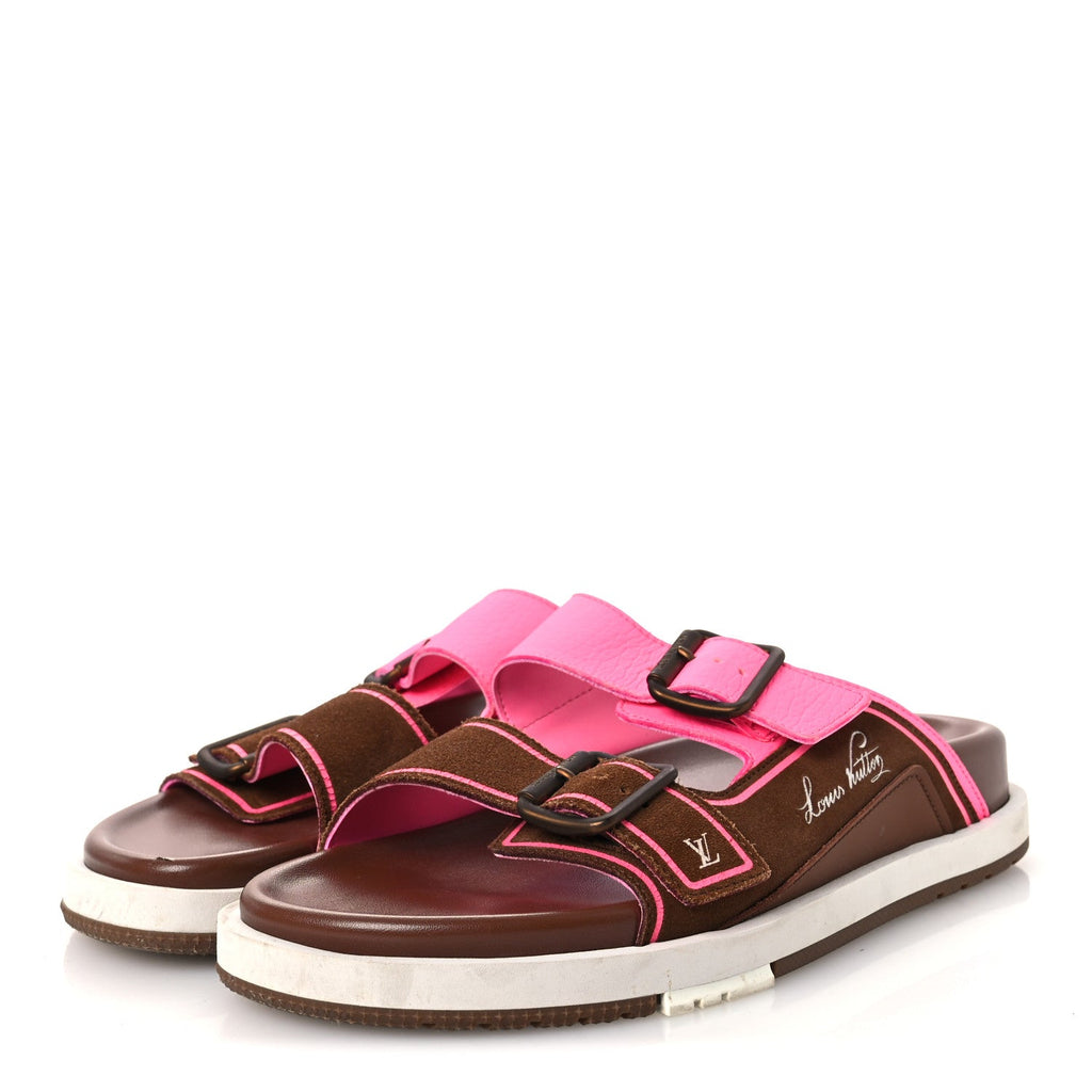 Mix Materials Mens LV Script Trainer Mules 6 Brown Pink