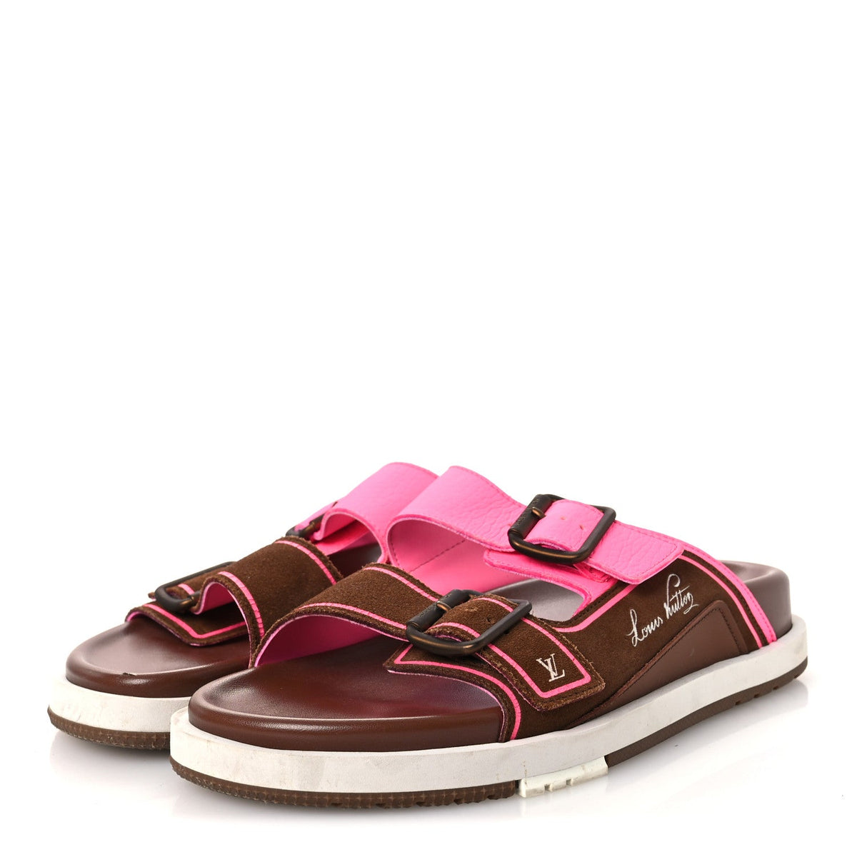 Mix Materials Mens LV Script Trainer Mules 6 Brown Pink