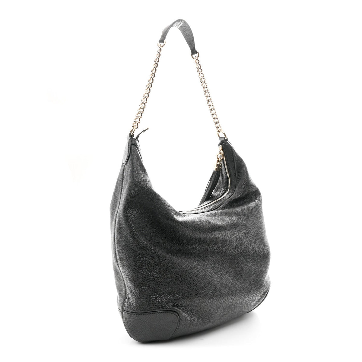 Pebbled Calfskin Medium Soho Chain Hobo Black