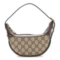GG Supreme Monogram Textured Calfskin Web Mini Ophidia Half Moon Hobo Beige Ebony New Acero
