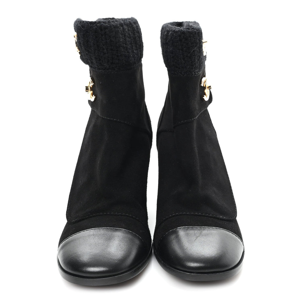 Suede Lambskin Knit CC Short Boots 39 Black