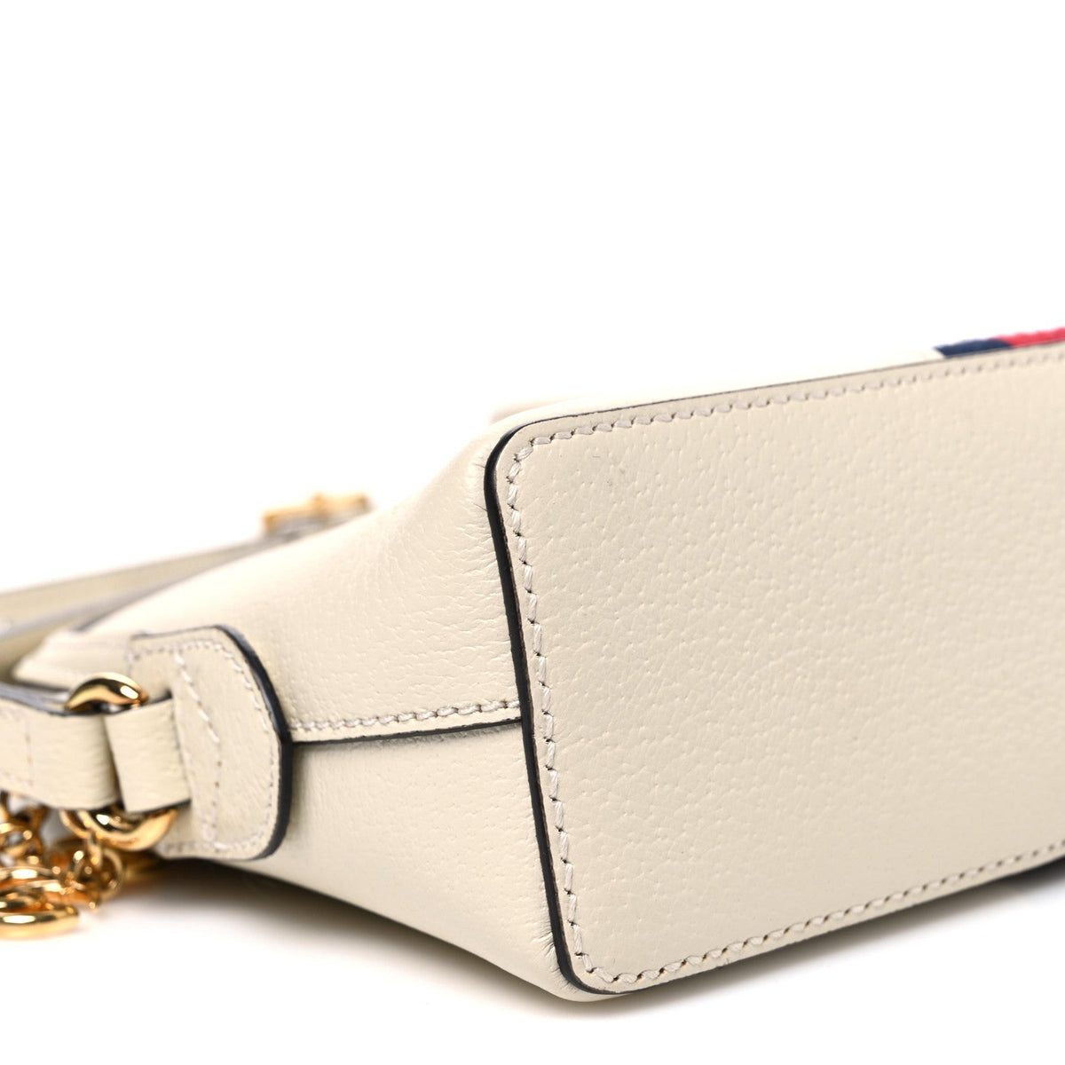 Textured Dollar Calfskin Web Small Ophidia Dome Shoulder Bag Mystic White