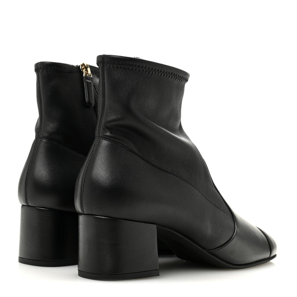 Stretch Lambskin Cap Toe CC Uniform Short Boots 40 Black