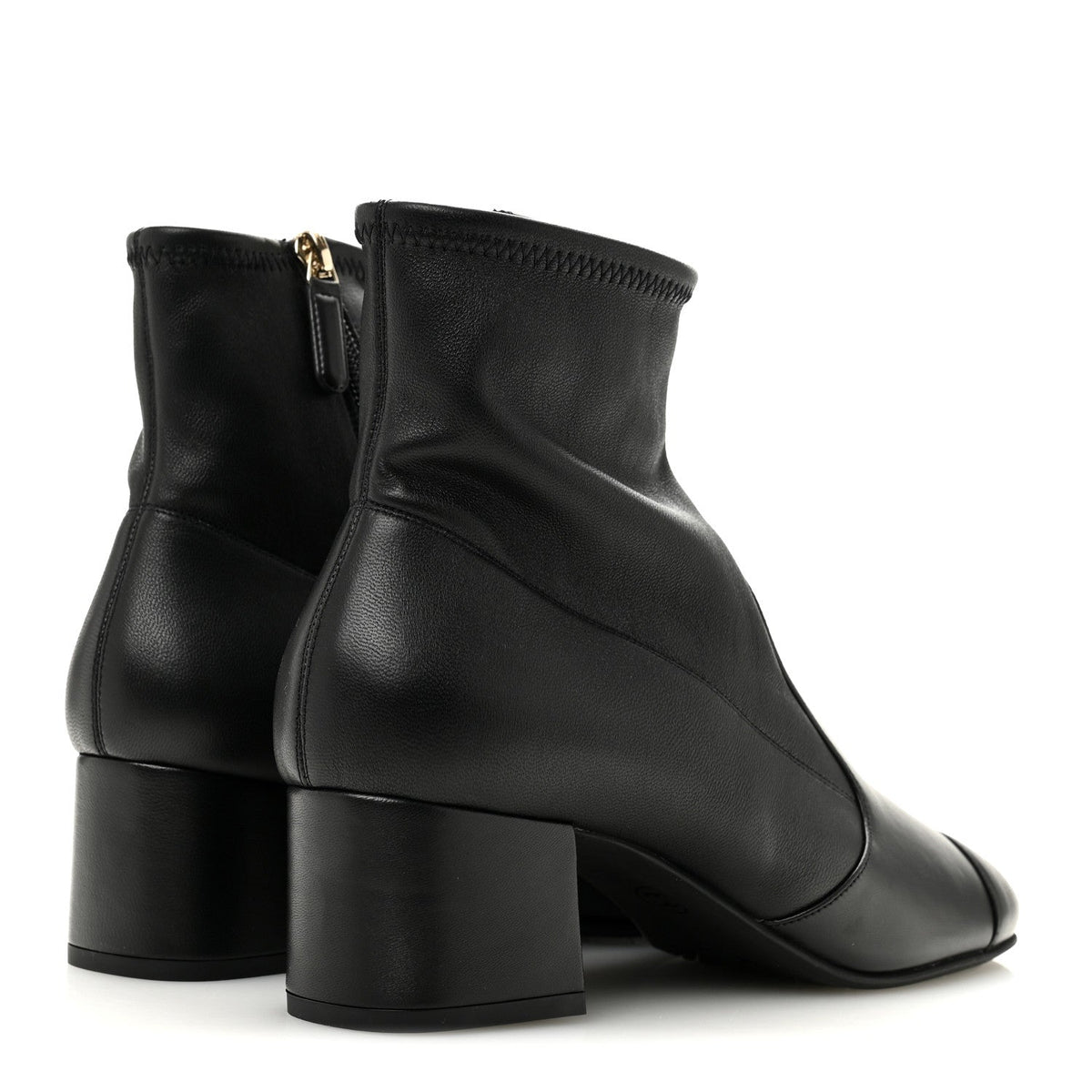 Stretch Lambskin Cap Toe CC Uniform Short Boots 40 Black